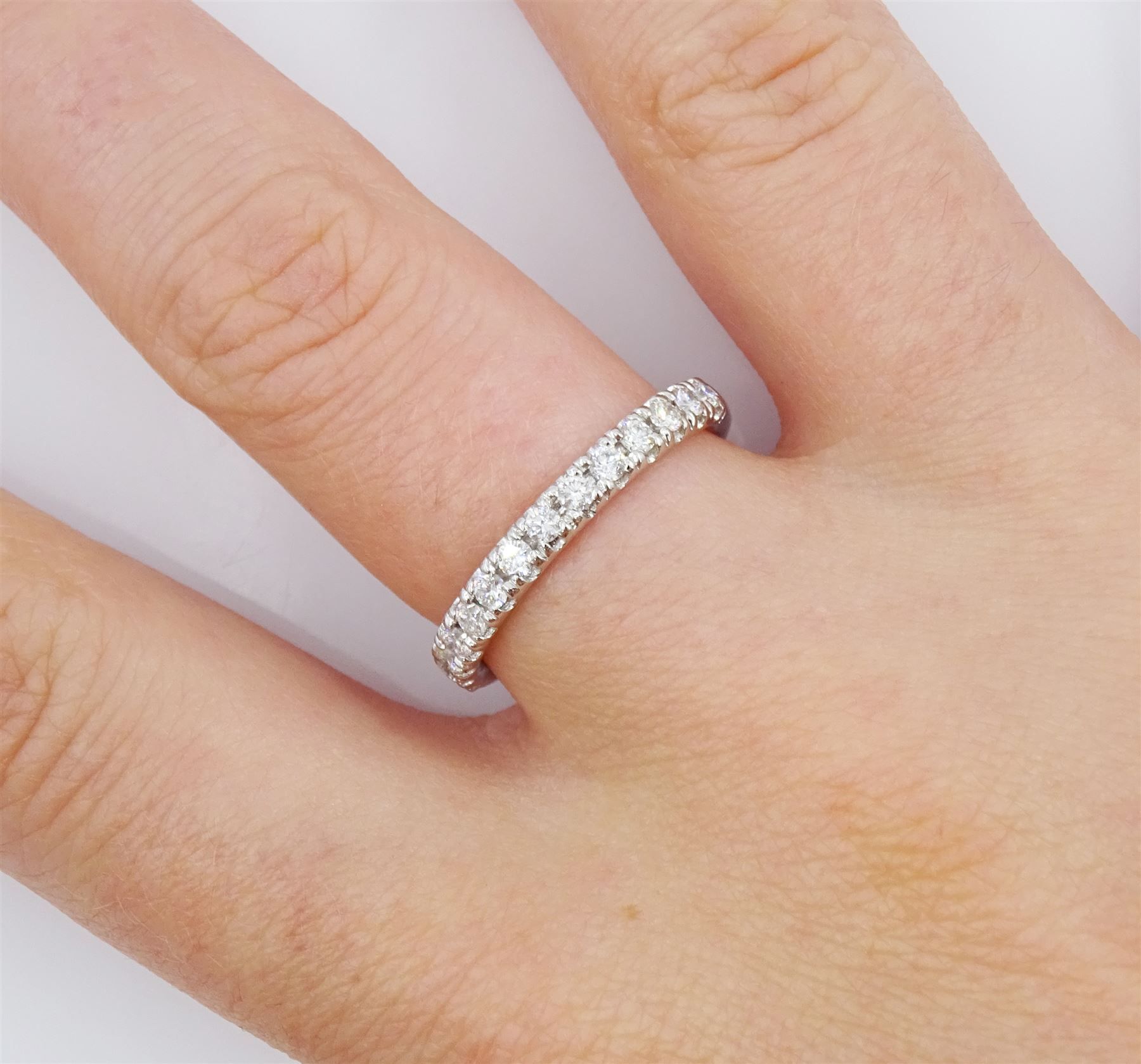 Platinum round brilliant cut diamond half eternity ring, hallmarked, total diamond weight approx 0.35 carat