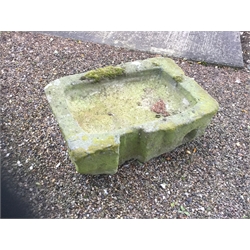 19th century rectangular stone trough, W84cm, H31cm, D61cm.  This lot is located in Hunmanby, Scarborough YO14 and sold in situ – viewing by appointment only, please contact to arrange.