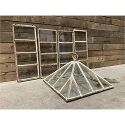 Victorian painted iron framed square garden cloche lantern, with associated sides (larger than the top piece), no fittings