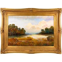 Bruce Kendall (British Contemporary): 'The Wetlands', oil on board signed, titled verso 50cm x 75cm