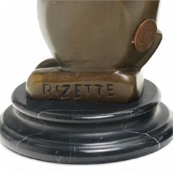 After André Bizette-Lindet - Pair of Art Deco style bronze rabbits, bearing signature and foundry stamp, H15.5cm 