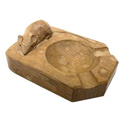 'Mouseman' oak ashtray with carved mouse signature, by Robert Thompson of Kilburn