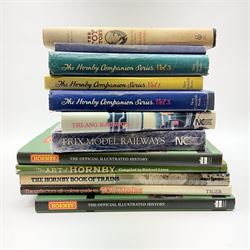 Twelve books of model railway interest including The Hornby Companion Series Vol.1, two copies of Vol.3 and Compendium 3A; Tri-ang Railways by Pat Hammond; The History of Trix by Tony Matthewman; The Toy Story - The Life & Times of Frank Hornby by Anthony McReavy; two copies of Hornby - The Official Illustrated History, etc (12)