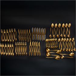Extensive suite of WMF 800 silver gilt cutlery, for twelve covers, comprising twelve table...