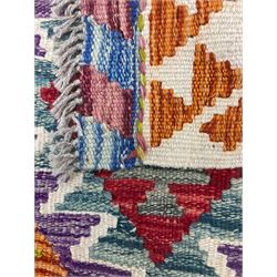 Chobi kilm runner, multi-colour ground, repeating stepped lozenge design