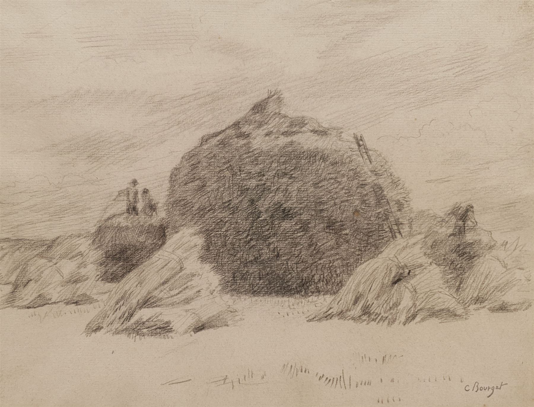 Camille Bourget (French 1861-1924): Haystacks, pencil signed 23cm x 30cm
