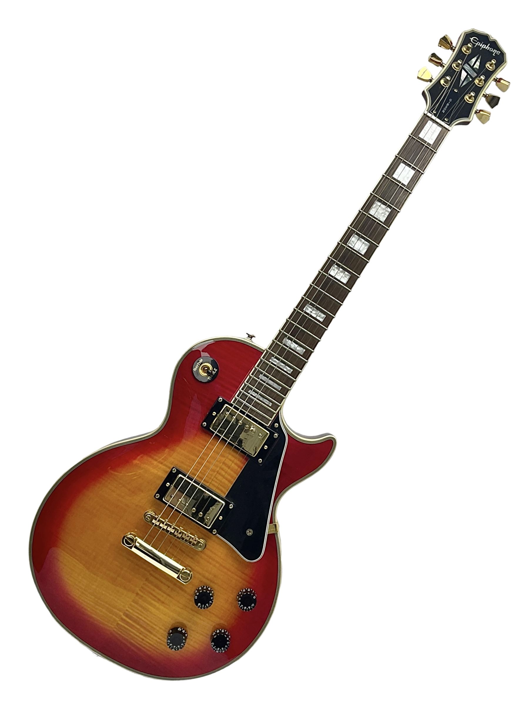 Epiphone Gibson Les Paul electric guitar c2004 with red sunburst finish, serial no.U02030418; L100cm; in fitted hard case