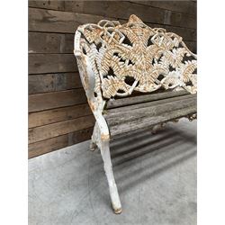 19th century cast iron Coalbrookdale design garden bench, elaborate fern leaf motif, slatted timber seat 