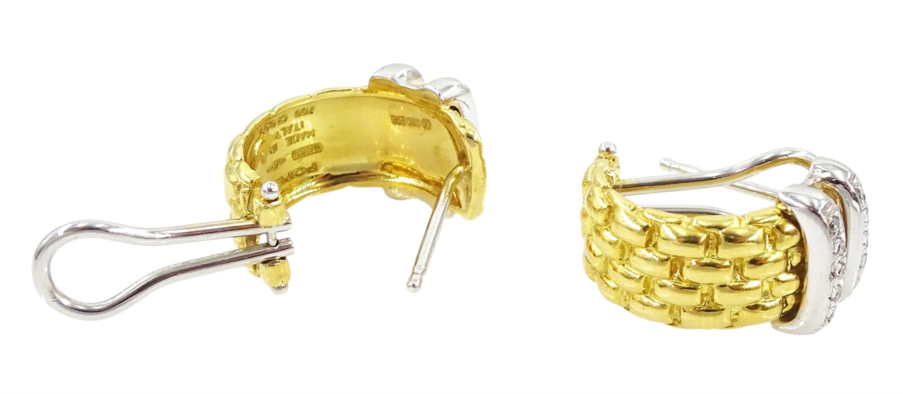 FOPE Solo pair of 18ct white and yellow gold diamond stud earrings, stamped 750, boxed
