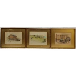Marjorie Christine Bates (British 1882-1962): Domestic Scenes, set five pastels signed, Whitby framers labels verso 26cm x 37cm, one unframed (5)