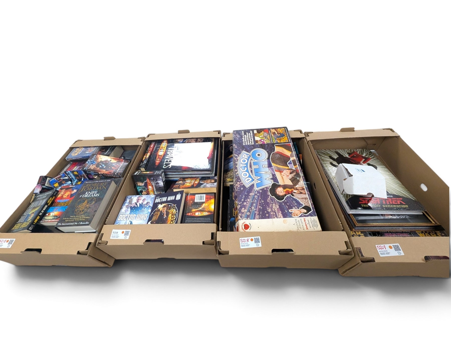 Large collection of Sci-Fi books and ephemera, including Star Wars, Star Trek and Doctor Who novels, in four boxes
