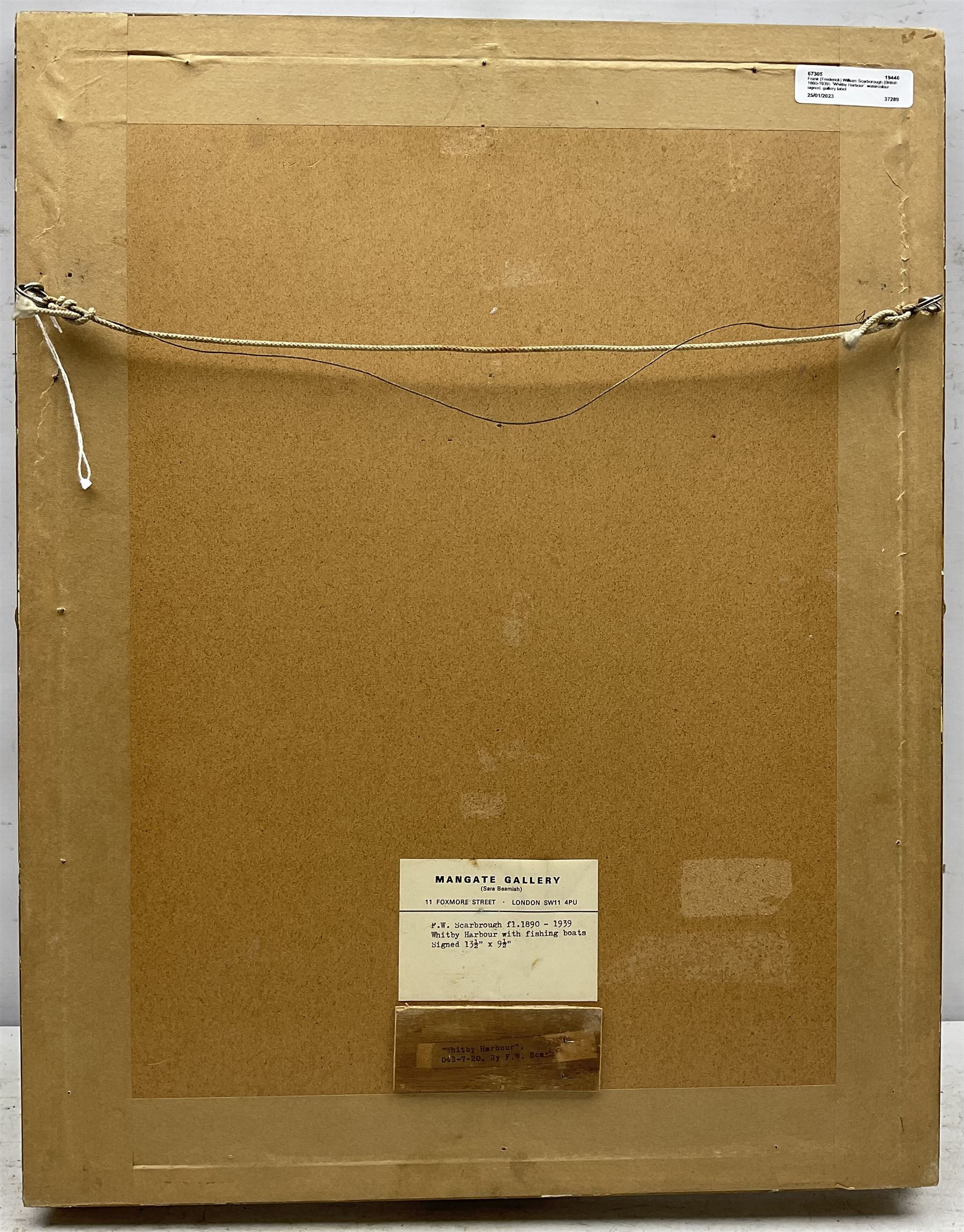 Frank (Frederick) William Scarborough (British 1860-1939): Whitby and Kirkcaldy boats in Harbour, watercolour signed 33.5cm x 24cm 
Provenance: with the Mangate Gallery London, label verso