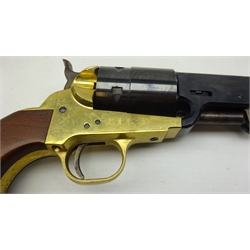  Italian 9mm replica revolver by F Lli Pietta - 1851 pattern Navy Colt 6 shot revolver with original box instructions and glazed elm display cabinet, Relevant Sale Restrictions Apply    