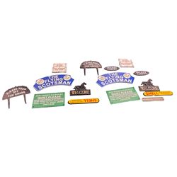 Collection of cast iron signs, including The Flying Scotsman, Quite please, Shell etc 