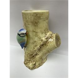 Sylvac budgieregar wall pocket, together with other Sylvac cermics including swan vases, blue tit vase and a frog figure etc, all with printed or impressed marks beneath, and a Poole Pottery cat figure, with printed mark beneath, wall pocket H22cm