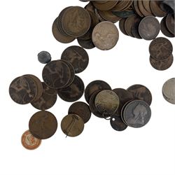 Great British and World coins, including Queen Victoria 1888 silver florin, William III fourpence, copper pennies, etc, in a biscuit tin