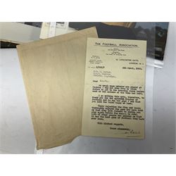 Raich Carter interest - scrap book of a series of articles on his life story for 'Answers' Aug - Oct 1949; scrap book of a proof set of cartoon strips for the Daily Express entitled 'The Raich Carter Story' with accompanying letter dated Dec 1963; photograph of Carter as the only English Schoolboy International to play for two years; photograph of Carter shaking hands with George VI before an England International; two photographs of the '100 years of the FA Cup' match at Wembley; and other paper ephemera. Provenance: By direct descent from the family of Raich Carter having been consigned by his daughter Jane Carter.