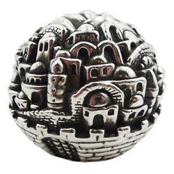 Modern Jewish 925 standard silver sculptural ornament by Sam Philipe, of domed form modelled with buildings in the old layout of Jerusalem, marked beneath Jerusalem 3000 Sam Philipe, approximately H5.5cm