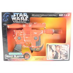 Four Kenner Star Wars electronic weapons, comprising Darth Vader Lightsabre no. 69796, Luke Skywalker Lightsabre no. 69795, The Power Of The Force Heavy Blaster no. 27737, The Power Of The Force Blaster Rifle no. 27738, all boxed