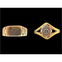 18ct gold stone set ring, together with a 9ct gold signet ring with split band