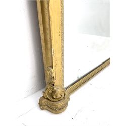 Tall Victorian hall mirror, in arched gilt frame with foliate mould slip, acanthus scroll corner brackets 