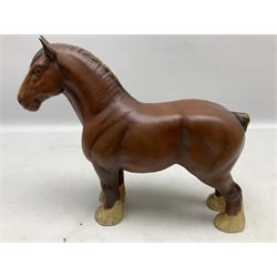 Group of three Beswick Shire horses, comprising CH. Burnham Beauty mare in matte finish, dapple grey horse and bay horse, all with stamped marks beneath