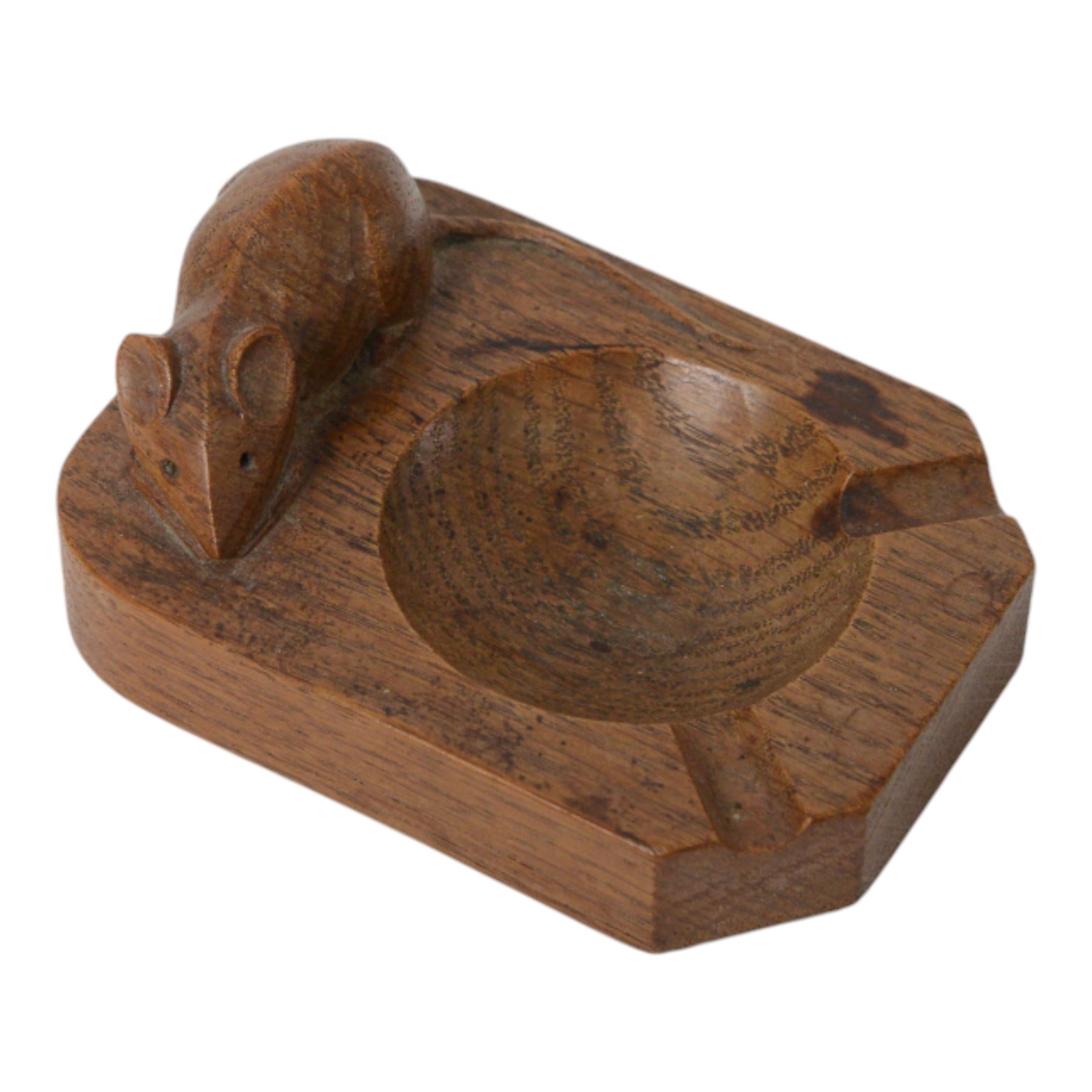 Mouseman - tooled oak ashtray, rectangular form with canted and rounded corners, carved with mouse signature, by the workshop of Robert Thompson, Kilburn, W10cm
