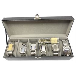 Four X Data stainless steel wristwatches, two Marc Gay wristwatches and one other, all with cover plates