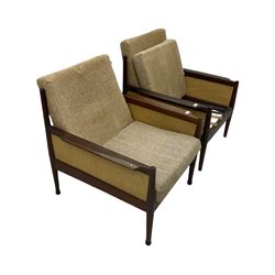 Pair of mid-20th century teak framed upholstered armchairs