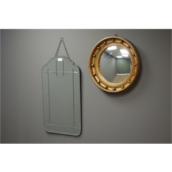  Circular gilt framed convex wall mirror and an Art Deco frameless mirror  