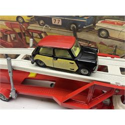 Corgi - Gift Set no.41 comprising Carrimore Mark Iv Transporter, Morris Mini-Cooper, BMC Mini-Cooper S, Morris Mini-Minor, Volvo P.1800 and Sunbeam IMP; missing MGC GT car; in original box 