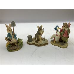 Border Fine Arts Beatrix Potter figures, to include Tableau no. 669814, The Tale of Ginger and Pickles no.A0460, Peter Rabbit in the Garden 739499, Mr Jeremy Fisher A0621, Tabitha Twitchit Brushing Kittens A0625, many with original boxes  