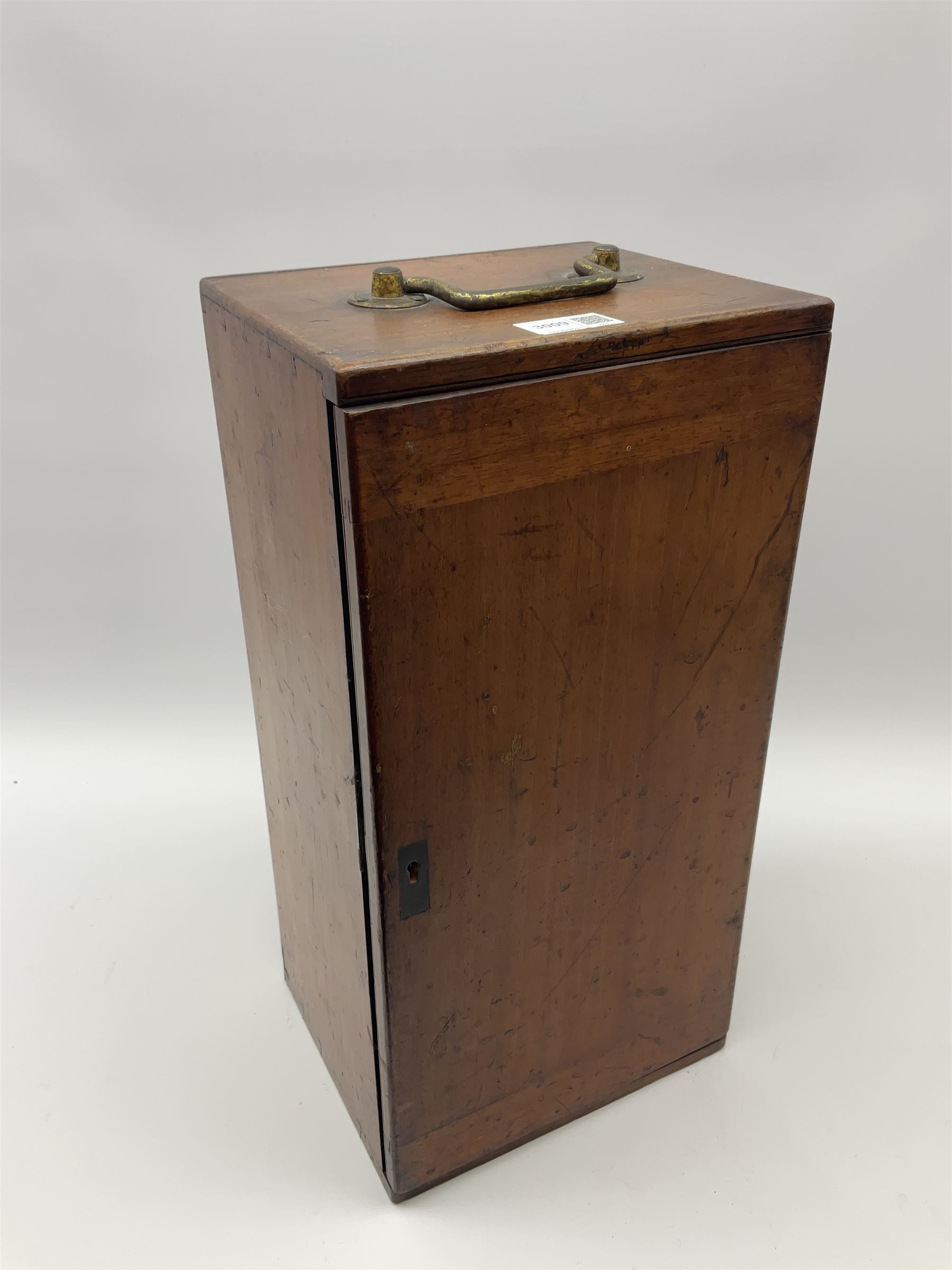 19th century Henry Crouch lacquered brass and black monocular microscope inscribed 'H. Crouch 51 London Wall London 476' with rack and pinion focusing H36cm, in fitted mahogany carrying case with extra lenses, twenty-six predominantly annotated prepared glass slides by W. Watson, Richard Suter, Wheeler, Thomas Groves etc including one marked Prize Medal Paris 1867, eight Walter White prepared card mounted slides and five original packets of C.J. Watkins unprepared specimens.