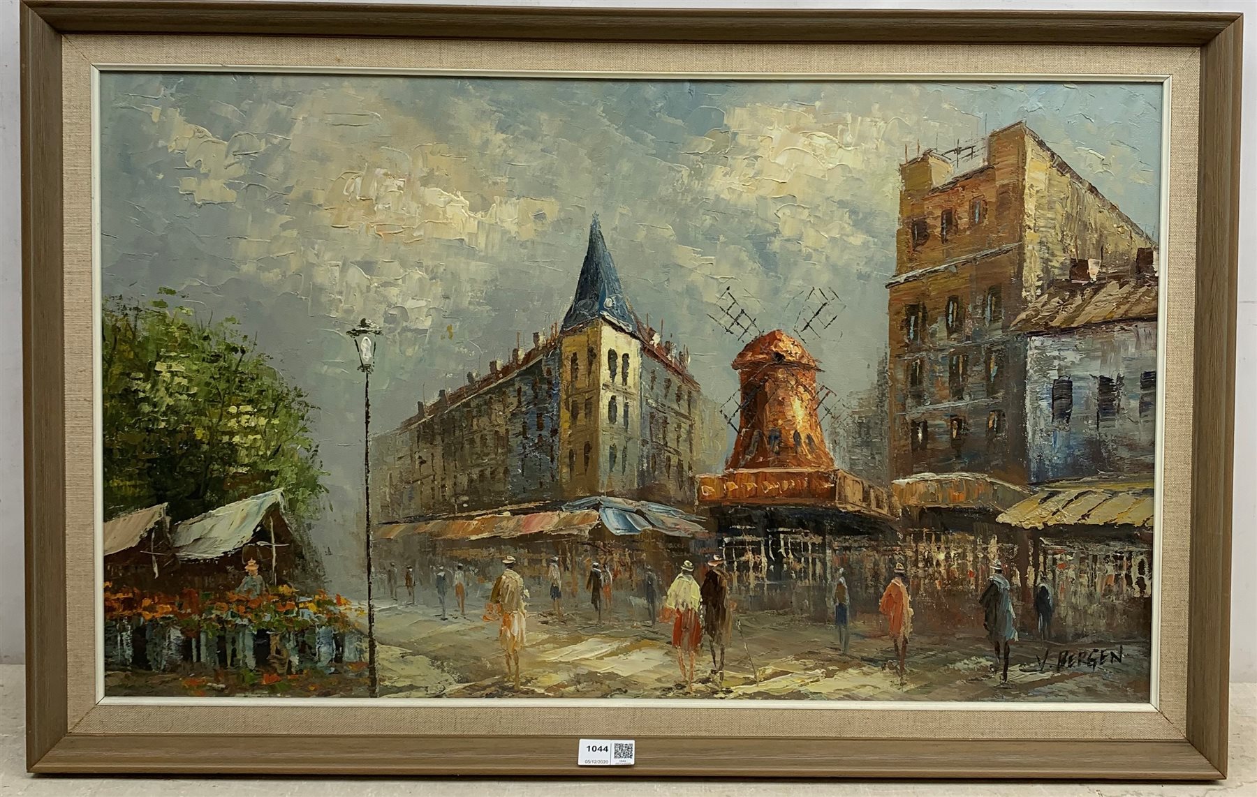 V Bergen (Continental Contemporary): Street Scene with Windmill, oil on board signed 43cm x 73cm