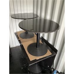 Three square and two round, granite top, metal base, restaurant tables - THIS LOT IS TO BE COLLECTED BY APPOINTMENT FROM DUGGLEBY STORAGE, GREAT HILL, EASTFIELD, SCARBOROUGH, YO11 3TX