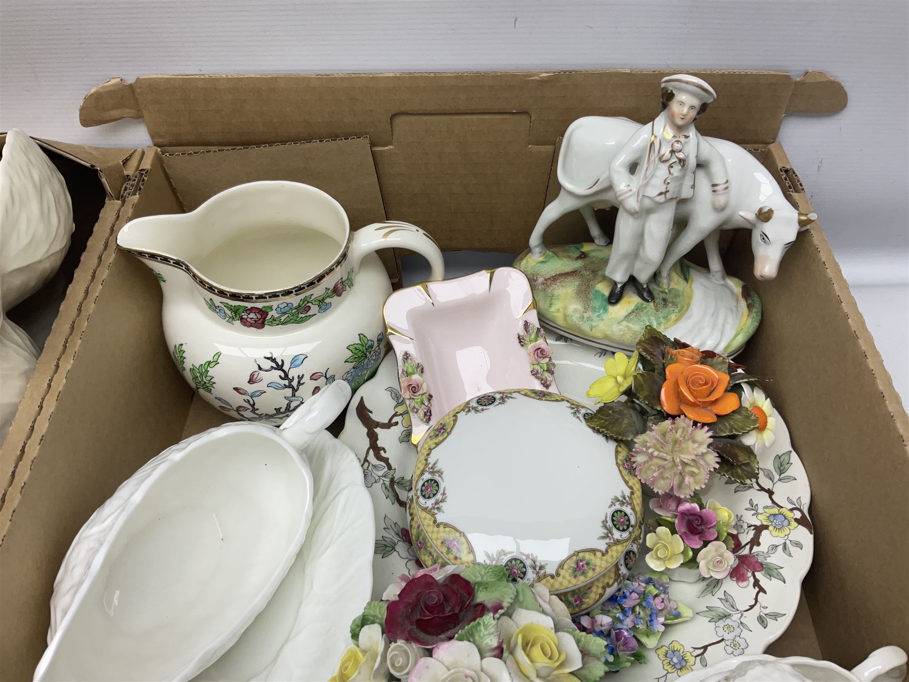 Wedgwood and Coalport 'Countryware' pattern ceramics, to include teapot, toast rack, napkin rings, jug, oval dish, sauce boat and saucer, etc, together with other ceramics to include Hornsea Fauna vase, Sylvac Apple Blossom pattern bowl, Sylvac jug in the form of a sack, no. 406, two Nao figures, tea wares, silver plated cutlery etc