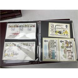 First day covers including Great British Queen Elizabeth II, many with printed addresses and special postmarks, housed in eight ring binder folders