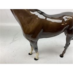 Six Beswick figures of bay horses, including large hunter no.1734, Shire horse no.818, horse with tucked head no.1549, etc (6)