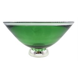  Shop stock: Hallmarked silver mounted green glass pedestal bowl boxed 22cm diameter  