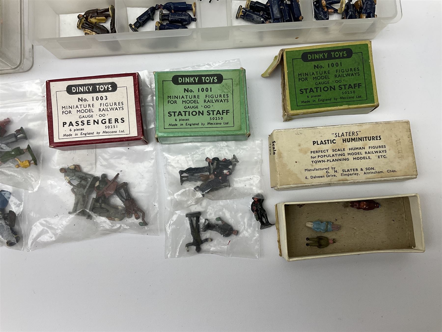 Hornby Dublo/Dinky - over one hundred and thirty die-cast and plastic figures including Station Staff, Passengers, Workmen and other occupations etc; all unboxed but with three empty boxes