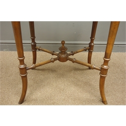  Victorian rectangular walnut occasional table, turned splayed tapering supports joined by an 'X' shaped stretcher, W65cm, H75cm, D49cm  