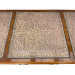 Bevan Funnell reprodux Georgian style yew wood library table, with leather top 