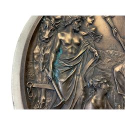 Bronzed medallion of a neo classical scene, D21cm