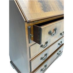 Reproduction mahogany bureau bookcase, the glazed bookcase over fall front bureau fitted with four drawers, on bracket feet