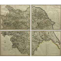 'A New Map of Yorkshire Divided into Ridings', set of four 19th century engraved maps, printed by C.S. Smith, London, second edition pub. 1808, each 45cm x 53cm (4)