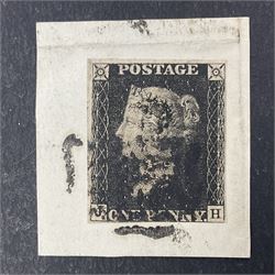 Great Britain Queen Victoria penny black stamp, tied to piece with black MX cancel and 1840 two pence blue 