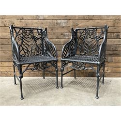 Richard Bawden (1936-2024): Pair of Cat design painted cast iron garden armchairs