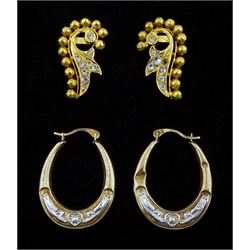  Pair of 20ct gold paste stone set earrings and a pair of 9ct gold hoop earrings