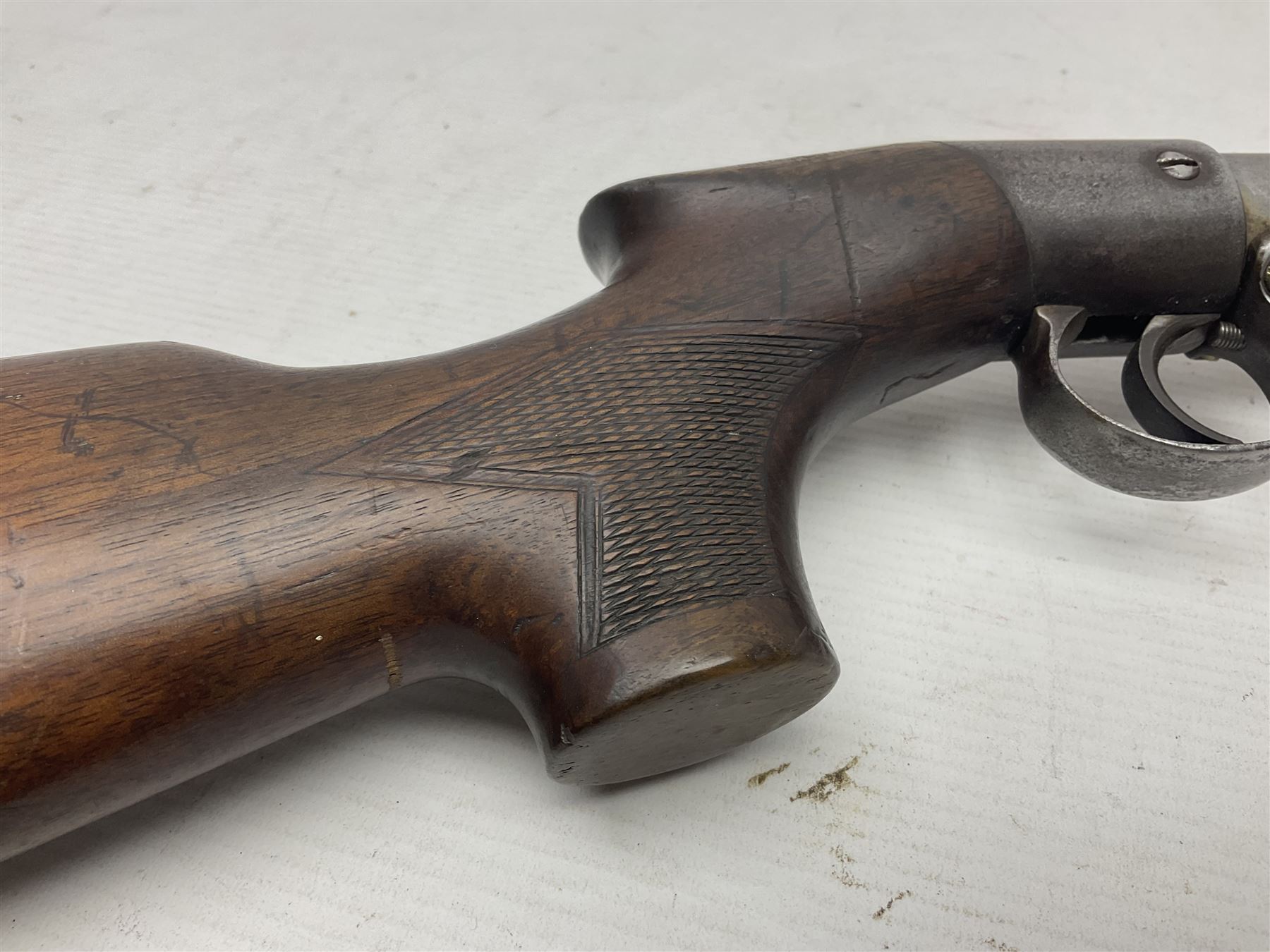 Early 20th century BSA Improved Model D .177 cal. air rifle, with underlever action, top-loading, walnut stock with chequered semi-pistol grip, serial no.46481, L100cm overall NB. AGE RESTRICTIONS APPLY TO THE PURCHASE OF AIR WEAPONS.