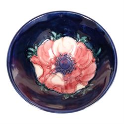 Two Moorcroft Amemnoe pattern bowls, together with a Anna Lily pattern dish, largest bowl D13cm